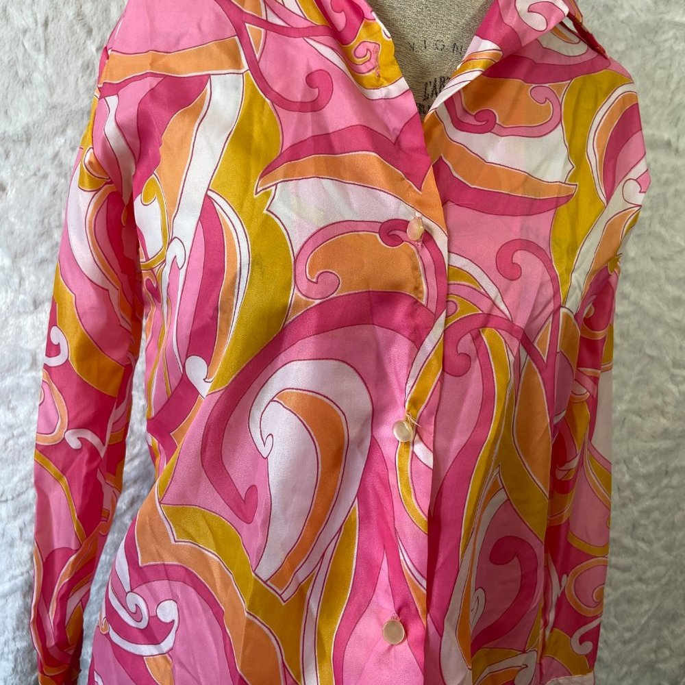 Vintage 60's Mod Blouse Psychedelic paisley print Fun Funky Trippy - Picture 2 of 6